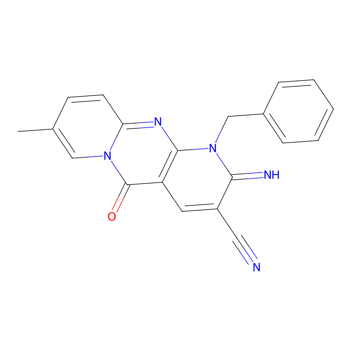 1-benzyl-2-imino-8-methyl-5-oxo-1,5-dihydro-2H-dipyrido[1,2-a:2',3'-d]pyrimidine-3-carbonitrile molecular structure, CAS 302936-84-1