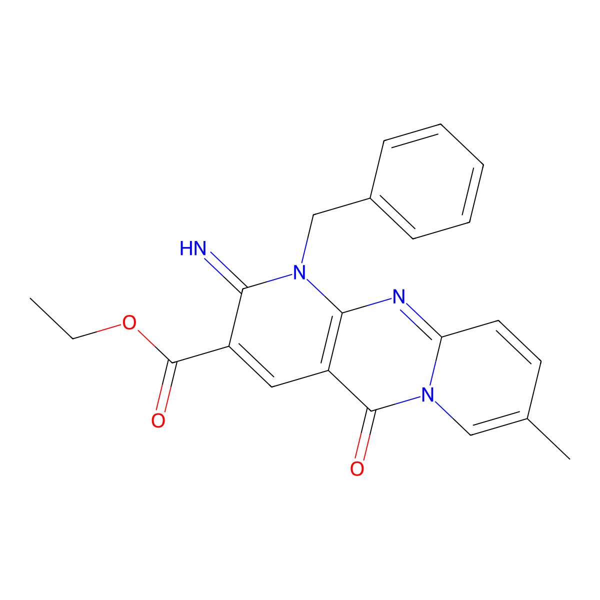 ethyl 1-benzyl-2-imino-8-methyl-5-oxo-2,5-dihydro-1H-dipyrido[1,2-a:2',3'-d]pyrimidine-3-carboxylate molecular structure, CAS 302936-90-9