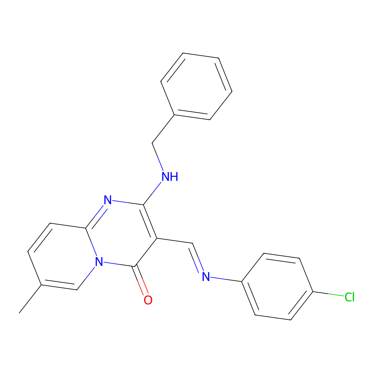 (E)-2-(benzylamino)-3-(((4-chlorophenyl)imino)methyl)-7-methyl-4H-pyrido[1,2-a]pyrimidin-4-one molecular structure, CAS 302936-96-5