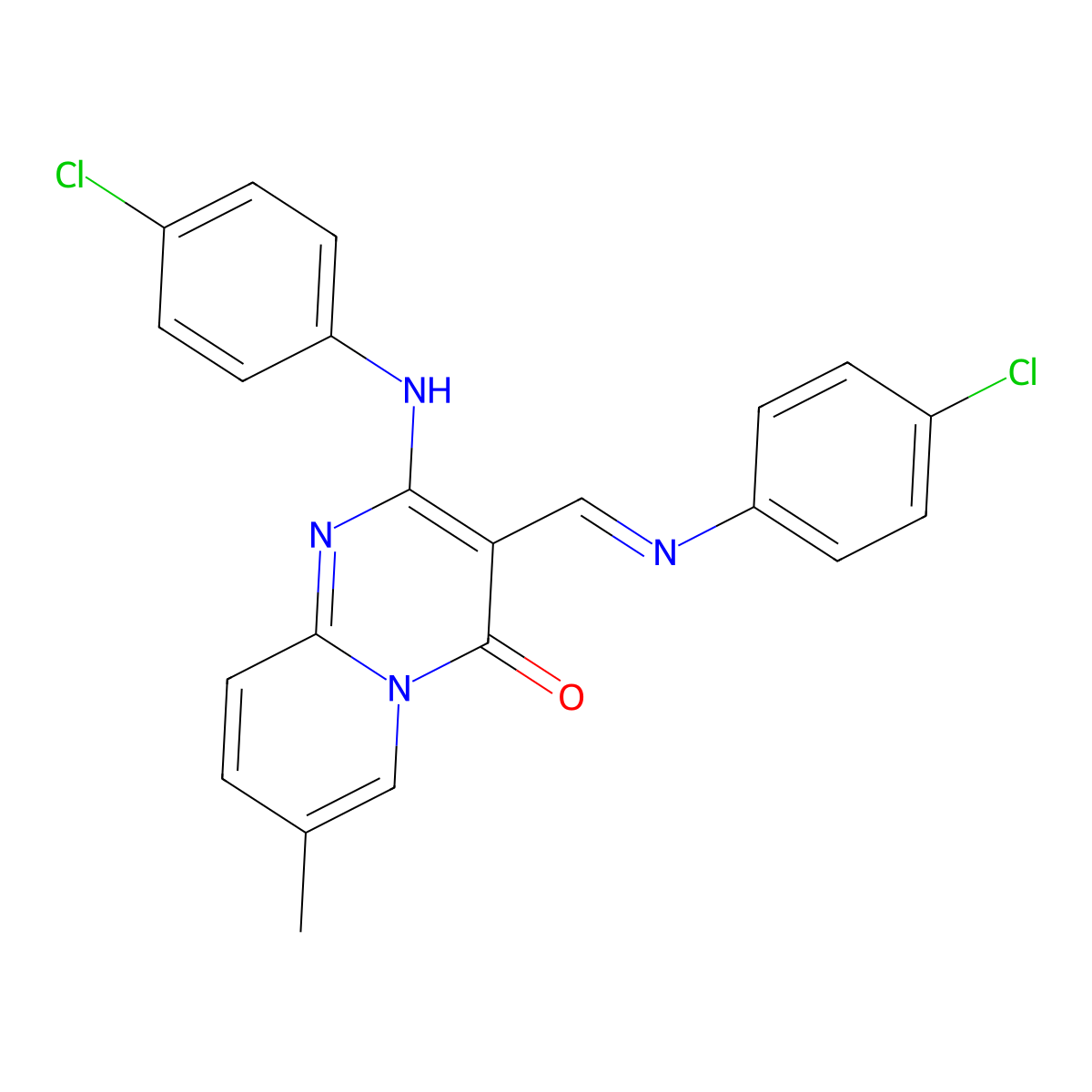 2-(4-Chloroanilino)-3-[(4-chlorophenyl)iminomethyl]-7-methylpyrido[1,2-a]pyrimidin-4-one molecular structure, CAS 302936-98-7