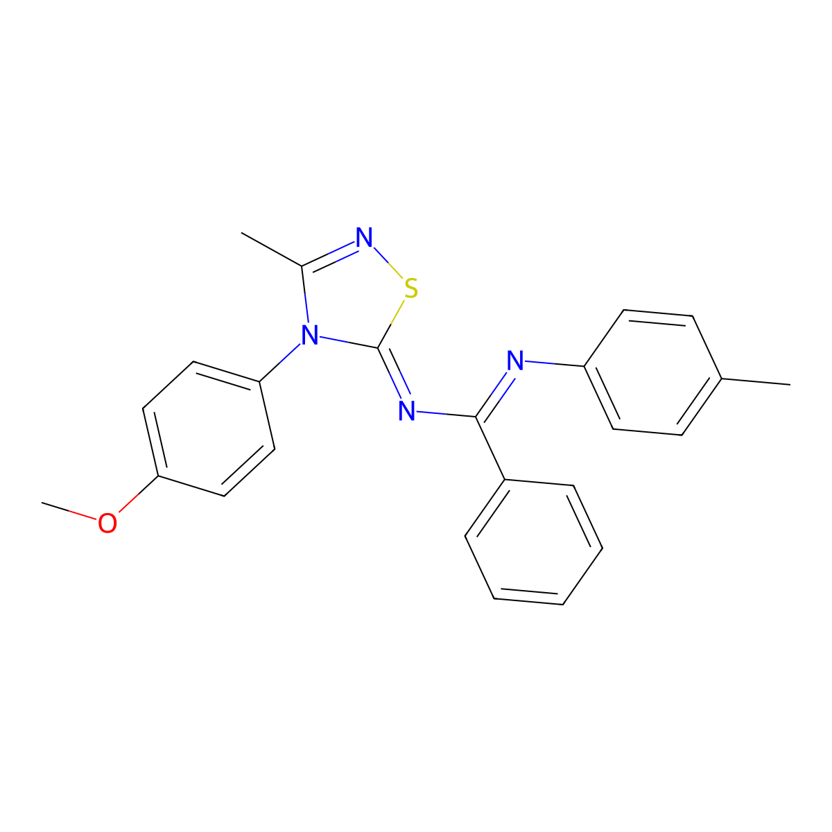 N-[(5Z)-4-(4-methoxyphenyl)-3-methyl-1,2,4-thiadiazol-5(4H)-ylidene]-N'-(4-methylphenyl)benzenecarboximidamide molecular structure, CAS 302937-03-7