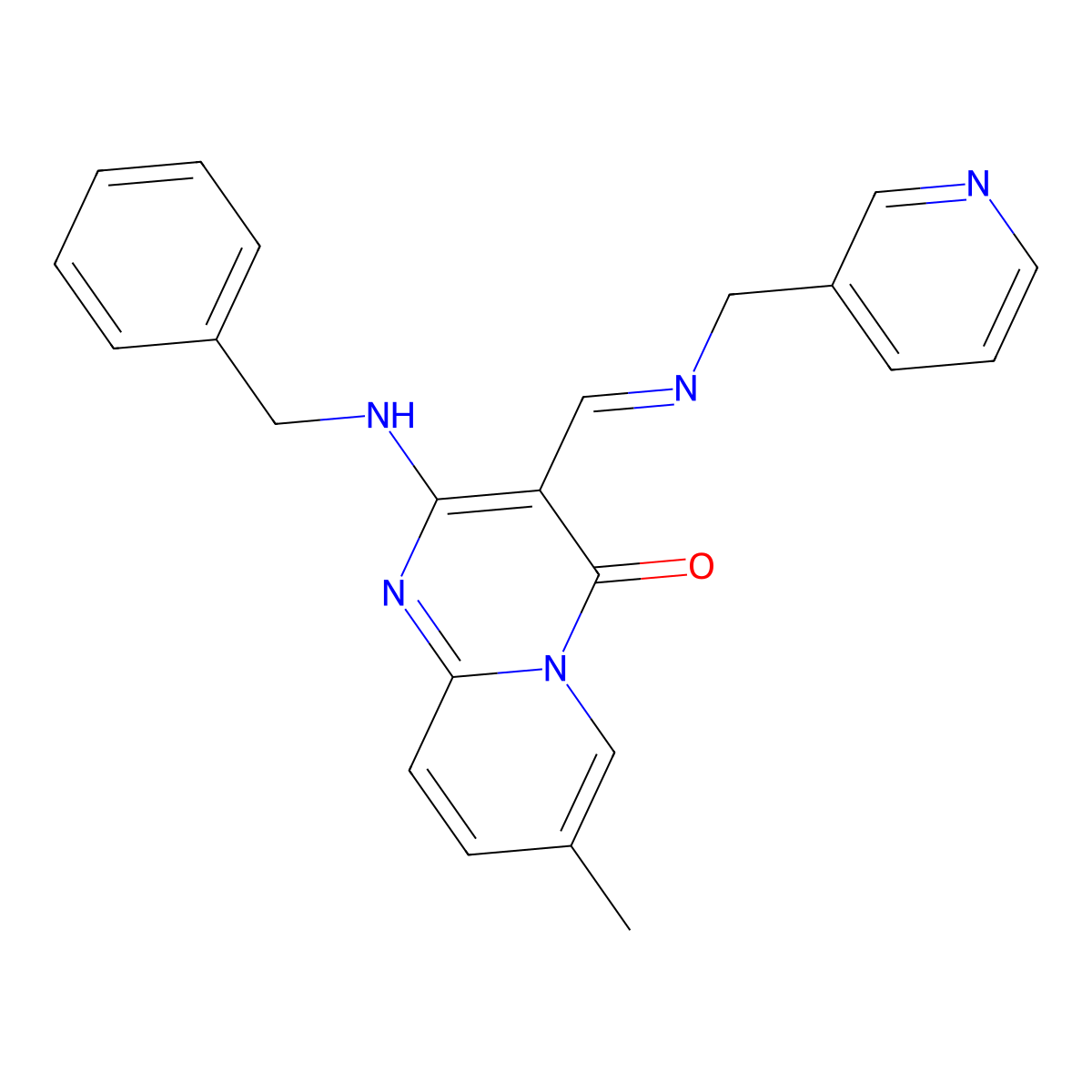 2-(Benzylamino)-7-methyl-3-(pyridin-3-ylmethyliminomethyl)pyrido[1,2-a]pyrimidin-4-one molecular structure, CAS 302937-07-1