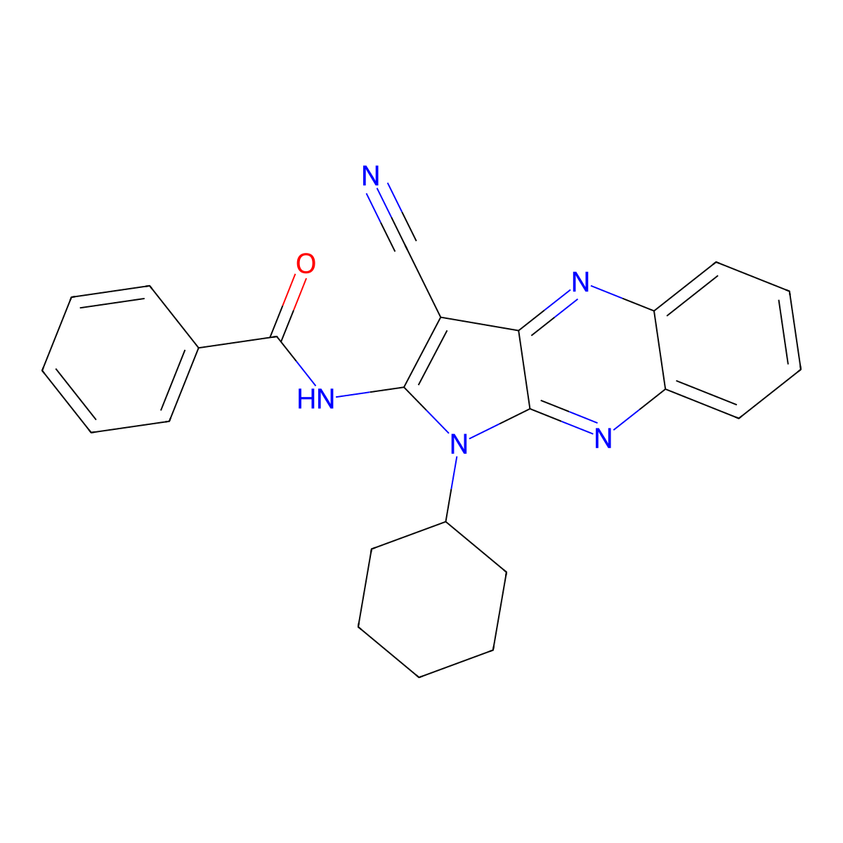 N-(3-cyano-1-cyclohexyl-1H-pyrrolo[2,3-b]quinoxalin-2-yl)benzamide molecular structure, CAS 302937-32-2