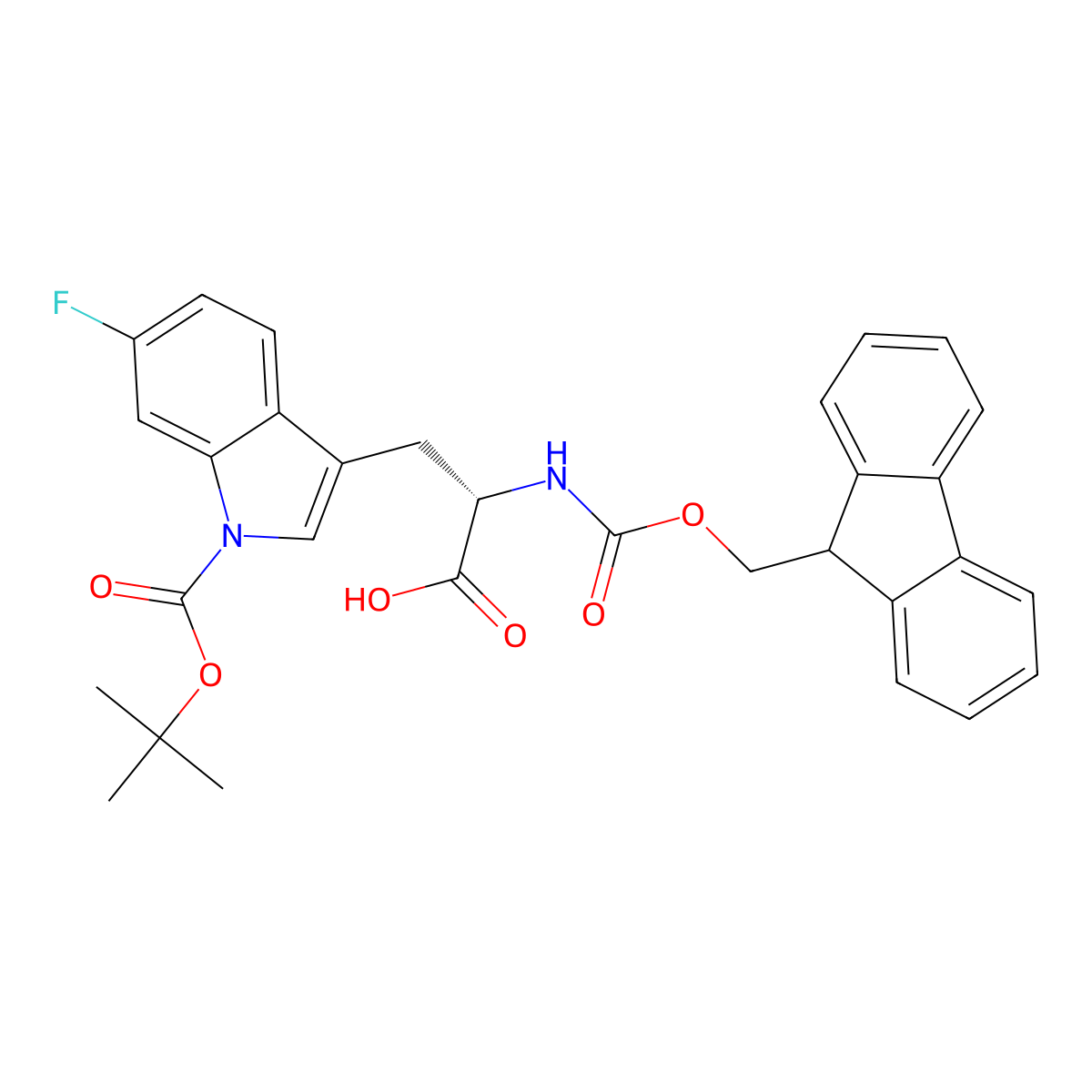 (S)-2-((((9H-fluoren-9-yl)methoxy)carbonyl)amino)-3-(1-(tert-butoxycarbonyl)-6-fluoro-1H-indol-3-yl)propanoic acid molecular structure, CAS 3029374-35-1