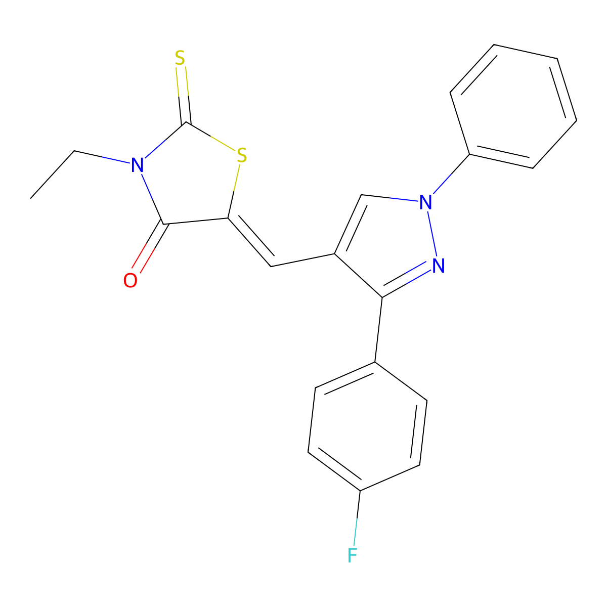 3-Ethyl-5-[[3-(4-fluorophenyl)-1-phenyl-1H-pyrazol-4-yl]methylene]-2-thioxo-4-thiazolidinone molecular structure, CAS 302938-07-4