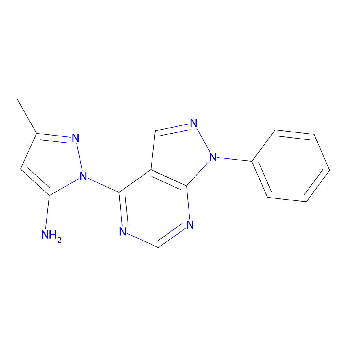 3-methyl-1-(1-phenyl-1H-pyrazolo[3,4-d]pyrimidin-4-yl)-1H-pyrazol-5-amine molecular structure, CAS 302938-67-6
