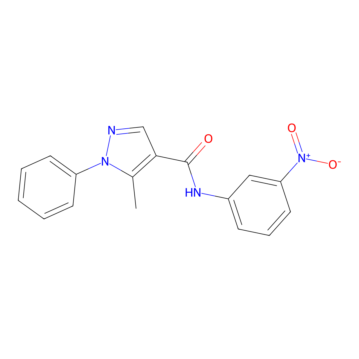 5-methyl-N-(3-nitrophenyl)-1-phenylpyrazole-4-carboxamide molecular structure, CAS 302939-41-9