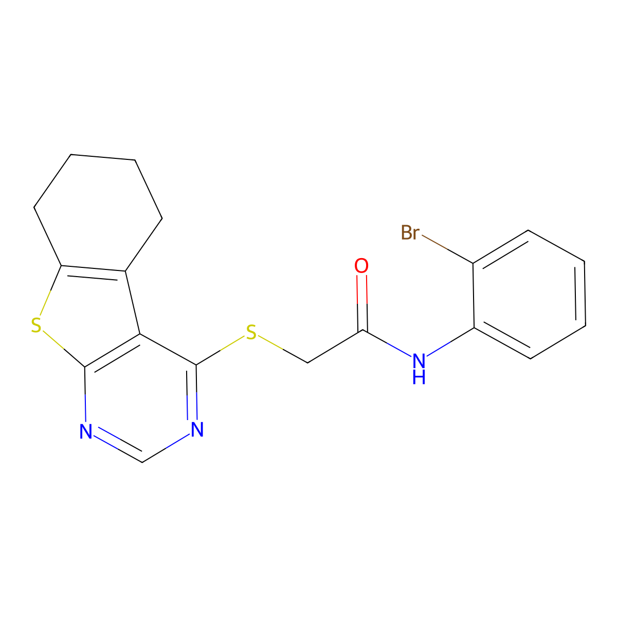 N-(2-bromophenyl)-2-{8-thia-4,6-diazatricyclo[7.4.0.0^{2,7}]trideca-1(9),2,4,6-tetraen-3-ylsulfanyl}acetamide molecular structure, CAS 302939-77-1