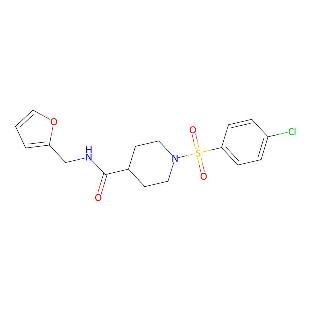 1-(4-chlorobenzenesulfonyl)-N-((furan-2-yl)methyl)piperidine-4-carboxamide molecular structure, CAS 302939-79-3