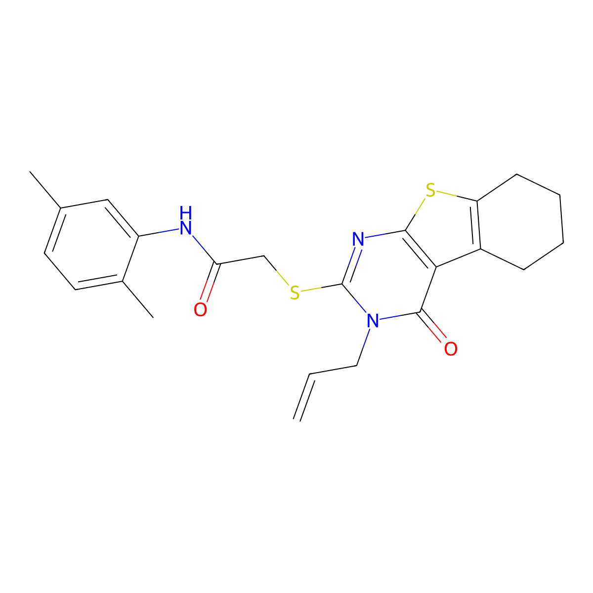 N-(2,5-dimethylphenyl)-2-[(4-oxo-3-prop-2-enyl-5,6,7,8-tetrahydro-[1]benzothiolo[2,3-d]pyrimidin-2-yl)sulfanyl]acetamide molecular structure, CAS 302939-83-9
