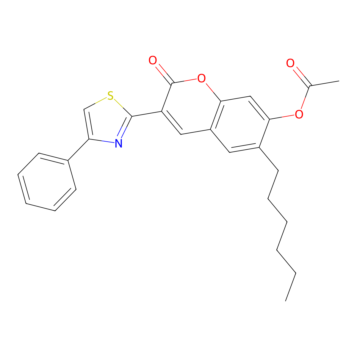 6-hexyl-2-oxo-3-(4-phenyl-1,3-thiazol-2-yl)-2H-chromen-7-yl acetate molecular structure, CAS 302939-87-3