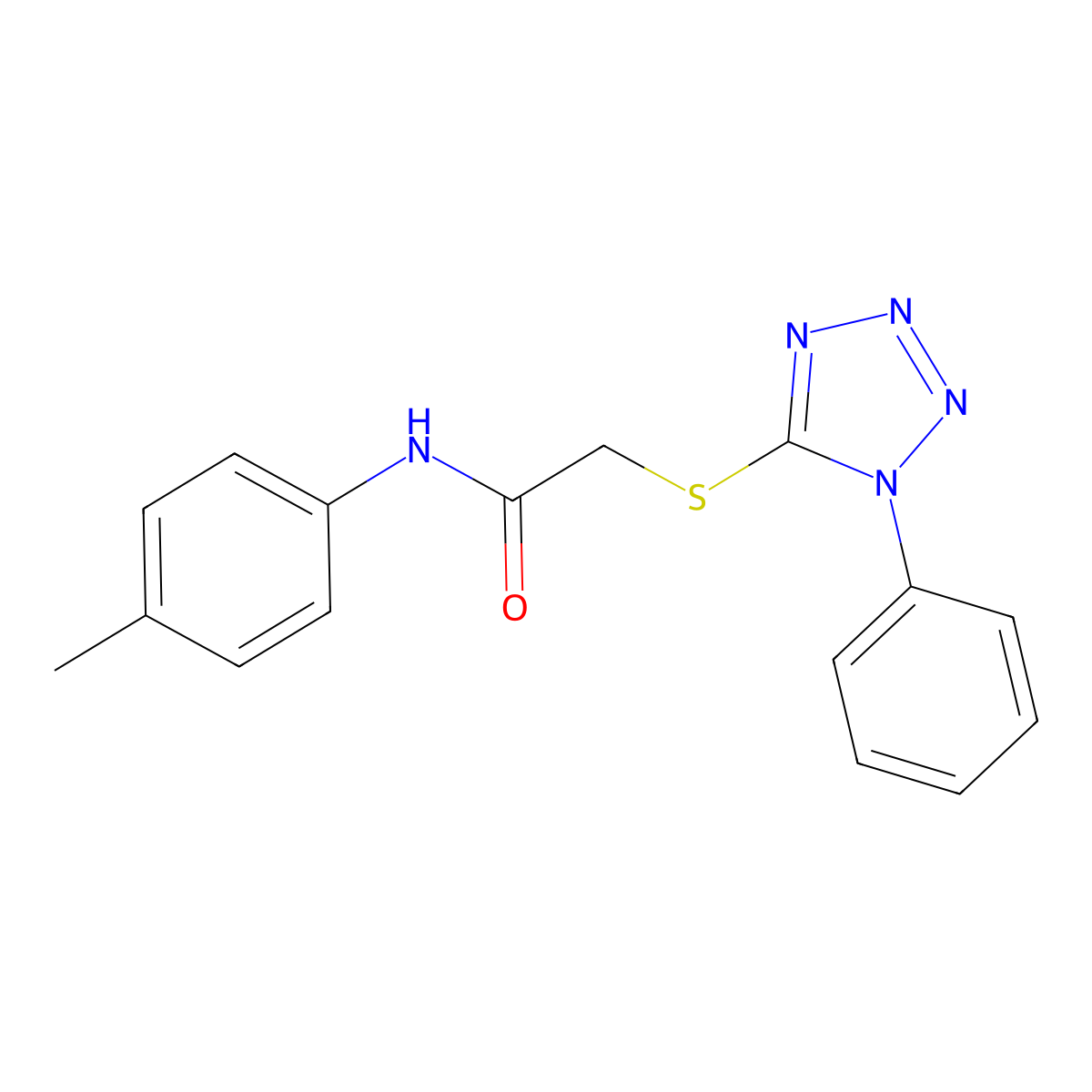N-(4-methylphenyl)-2-[(1-phenyl-1H-tetrazol-5-yl)sulfanyl]acetamide molecular structure, CAS 302940-25-6
