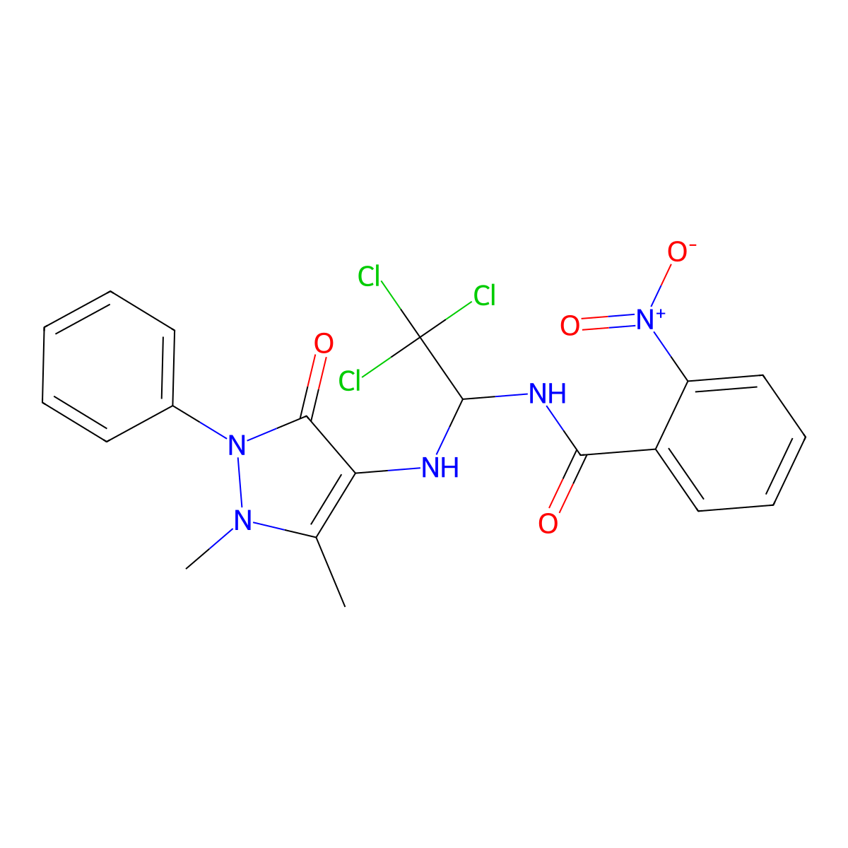 2-nitro-N-[2,2,2-trichloro-1-[(1,5-dimethyl-3-oxo-2-phenylpyrazol-4-yl)amino]ethyl]benzamide molecular structure, CAS 302941-05-5