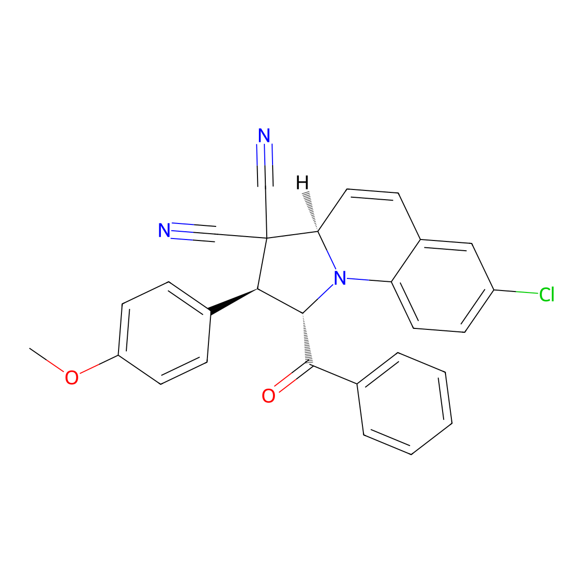(1S,2S,3aR)-1-benzoyl-7-chloro-2-(4-methoxyphenyl)-2,3a-dihydro-1H-pyrrolo[1,2-a]quinoline-3,3-dicarbonitrile molecular structure, CAS 302941-92-0