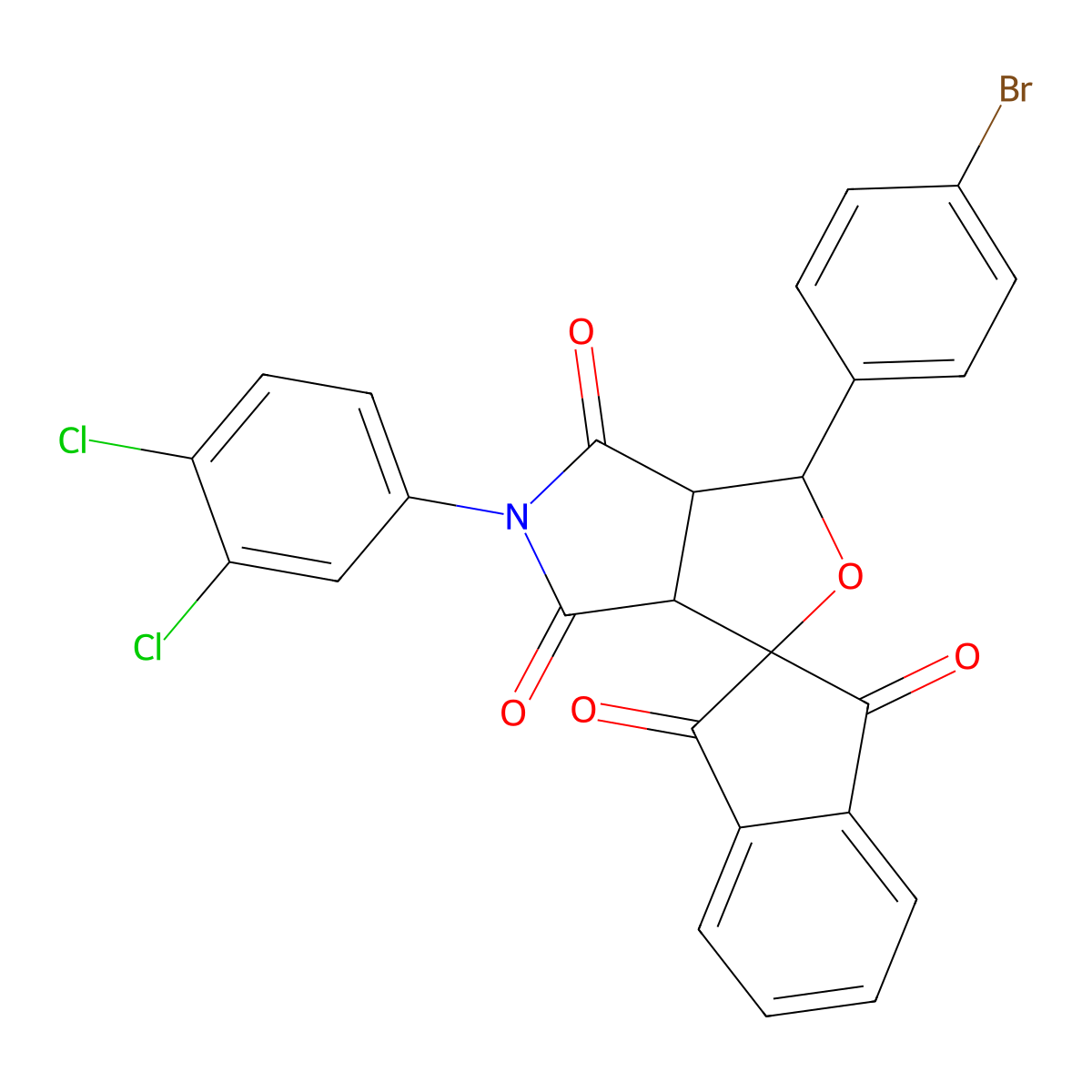 5-(3,4-dichlorophenyl)-1-(4-bromophenyl)-3a,6a-dihydrosprio[1H-furo[3,4-c]pyrrole-3,2'-(1'H)-indene]-1',3',4,6(2'H,3H,5H)-tetrone molecular structure, CAS 302942-15-0