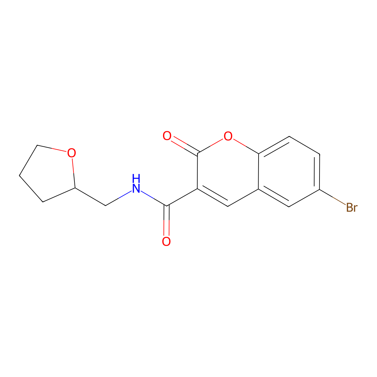 6-bromo-2-oxo-N-(tetrahydrofuran-2-ylmethyl)-2H-chromene-3-carboxamide molecular structure, CAS 302948-58-9