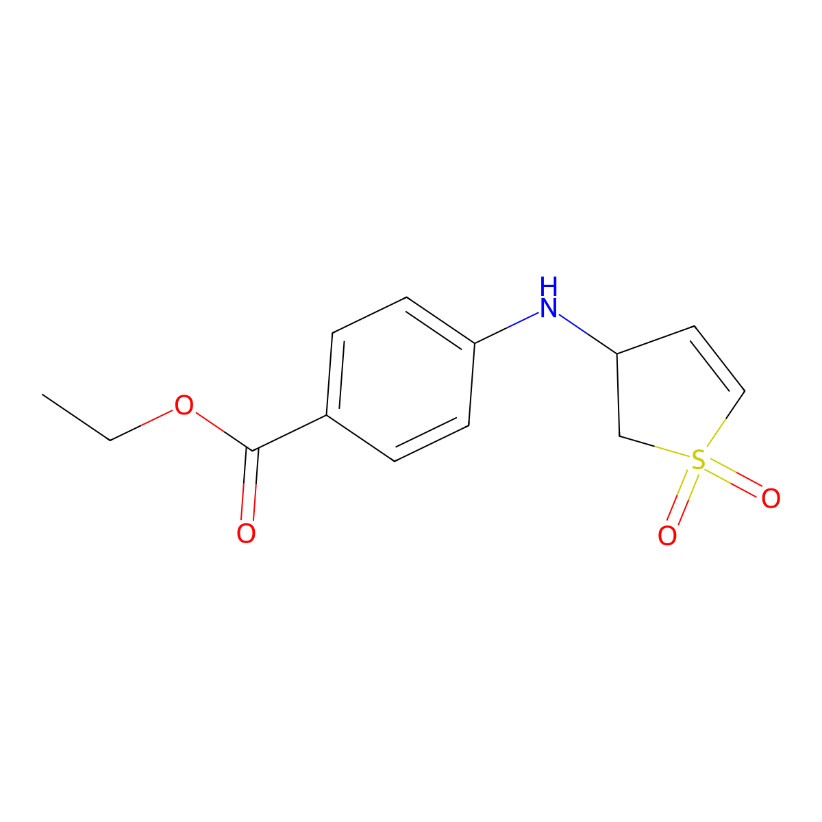 Ethyl 4-[(1,1-dioxido-2,3-dihydrothiophen-3-yl)amino]benzoate molecular structure, CAS 302948-91-0