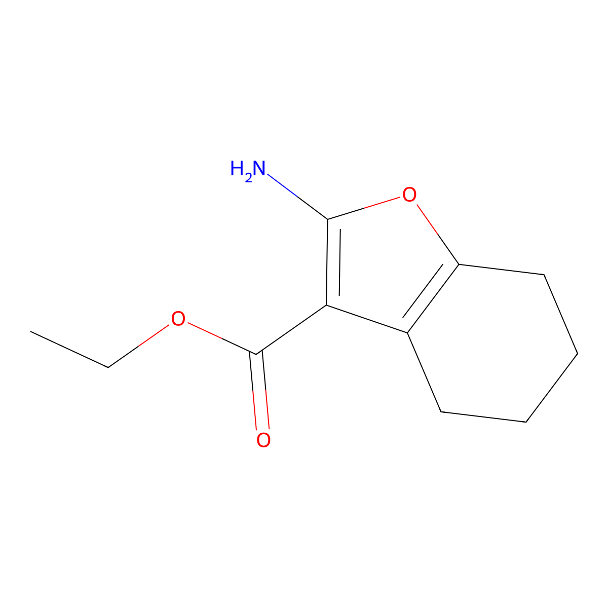 Ethyl 2-amino-4,5,6,7-tetrahydrobenzofuran-3-carboxylate molecular structure, CAS 302949-13-9