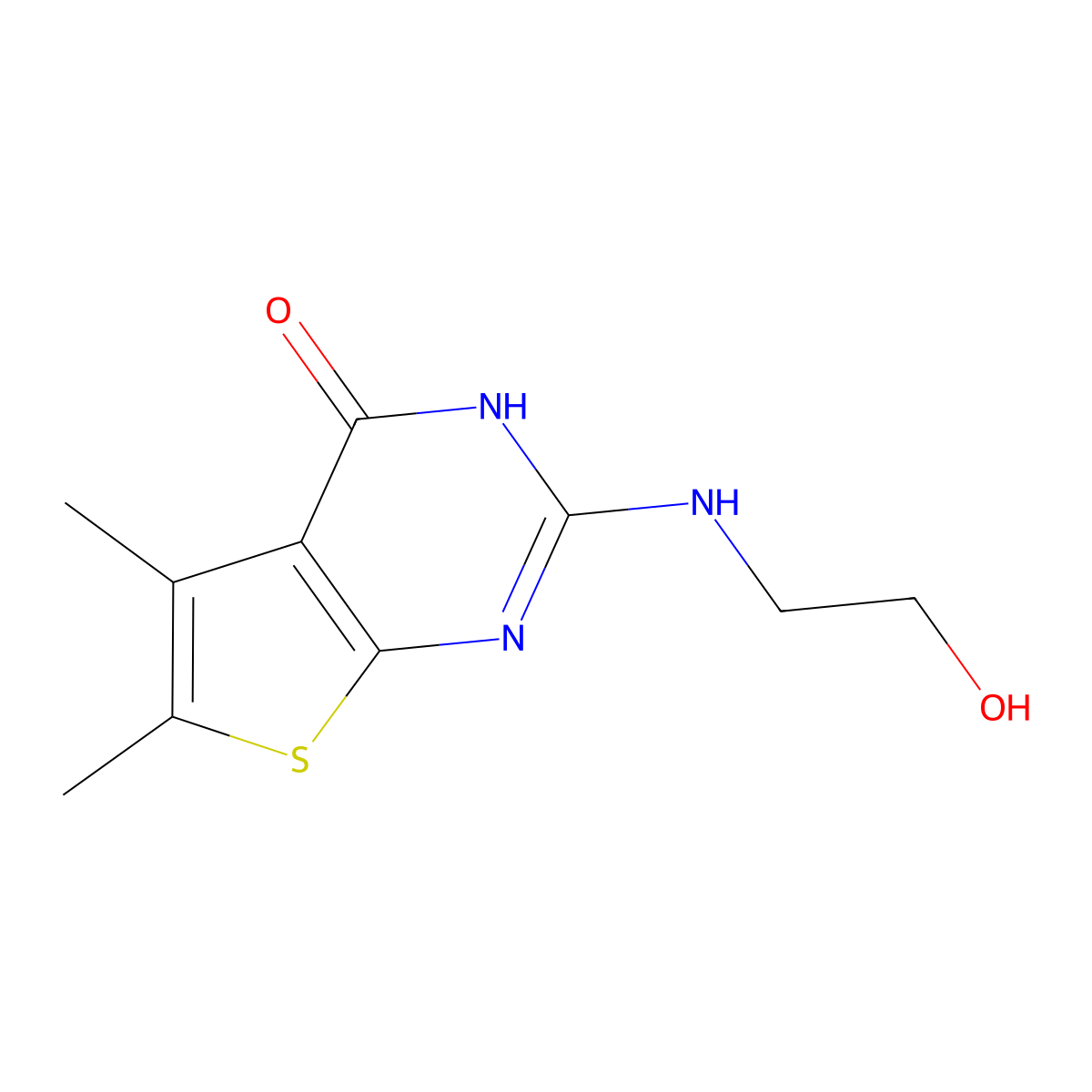 2-((2-hydroxyethyl)amino)-5,6-dimethylthieno[2,3-d]pyrimidin-4(3H)-one molecular structure, CAS 302949-23-1