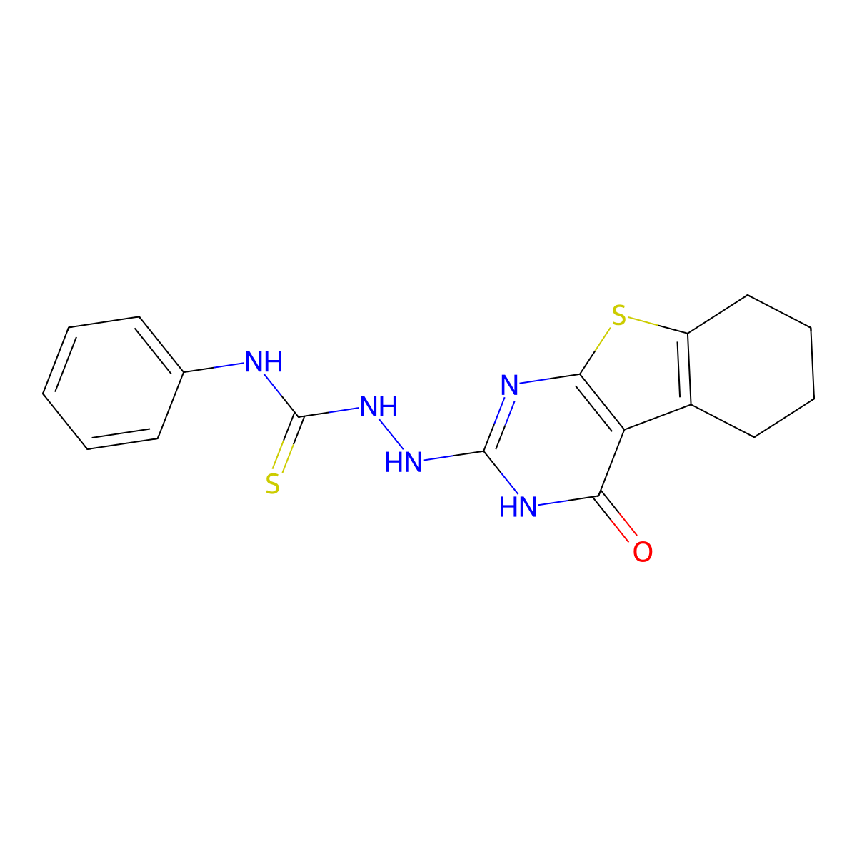 2-(4-oxo-3,4,5,6,7,8-hexahydrobenzo[4,5]thieno[2,3-d]pyrimidin-2-yl)-N-phenylhydrazinecarbothioamide molecular structure, CAS 302949-25-3