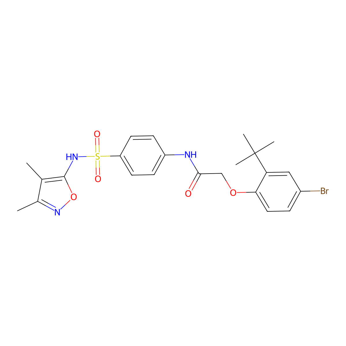 2-(4-bromo-2-tert-butylphenoxy)-N-(4-{[(3,4-dimethyl-5-isoxazolyl)amino]sulfonyl}phenyl)acetamide molecular structure, CAS 302949-91-3