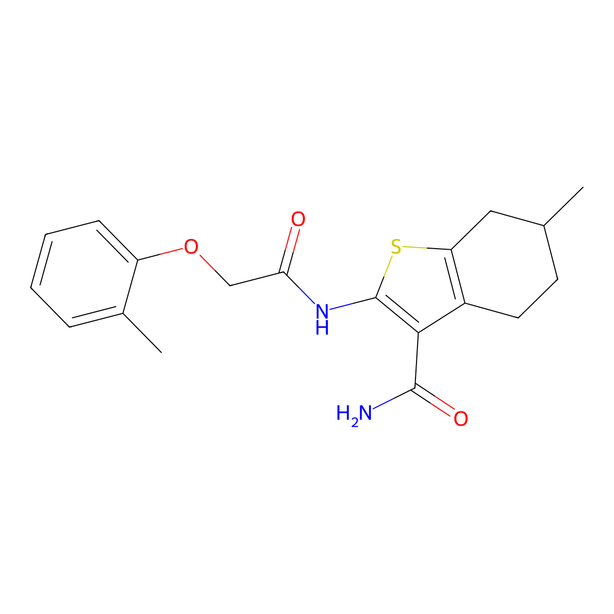 6-Methyl-2-{[(2-methylphenoxy)acetyl]amino}-4,5,6,7-tetrahydro-1-benzothiophene-3-carboxamide molecular structure, CAS 302950-01-2