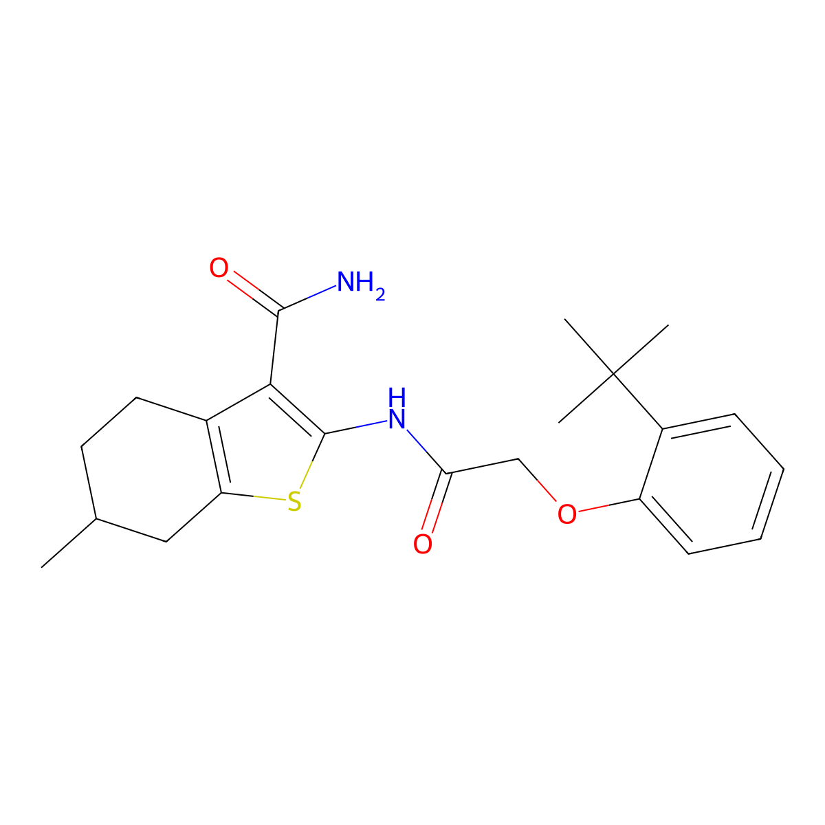 2-(2-(2-(Tert-butyl)phenoxy)acetamido)-6-methyl-4,5,6,7-tetrahydrobenzo[b]thiophene-3-carboxamide molecular structure, CAS 302950-02-3