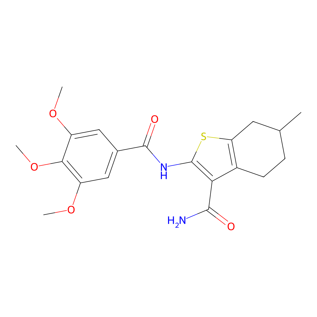 6-Methyl-2-(3,4,5-trimethoxybenzamido)-4,5,6,7-tetrahydrobenzo[b]thiophene-3-carboxamide molecular structure, CAS 302950-10-3