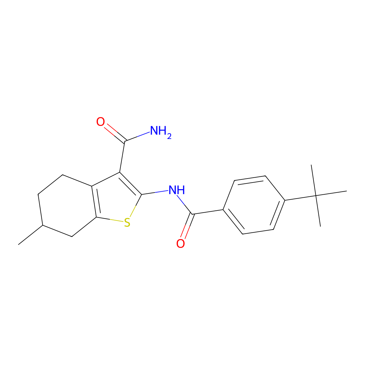2-(4-(Tert-butyl)benzamido)-6-methyl-4,5,6,7-tetrahydrobenzo[b]thiophene-3-carboxamide molecular structure, CAS 302950-11-4