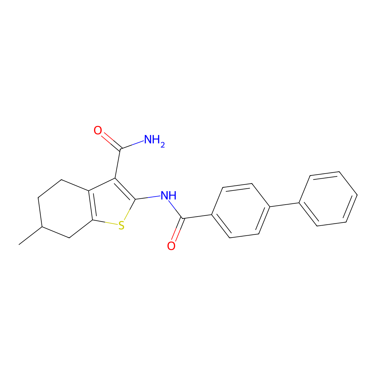 2-[(Biphenyl-4-ylcarbonyl)amino]-6-methyl-4,5,6,7-tetrahydro-1-benzothiophene-3-carboxamide molecular structure, CAS 302950-12-5