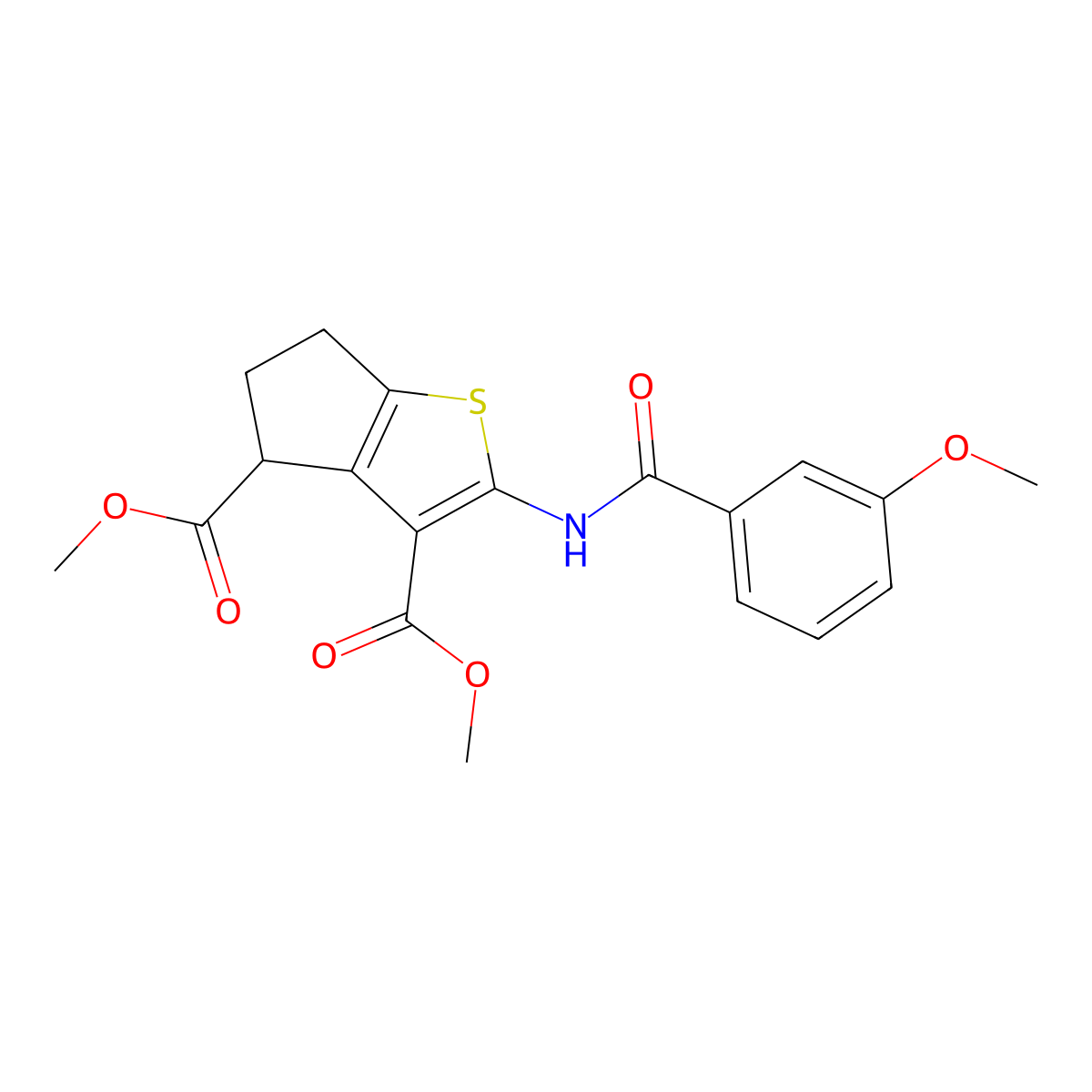 dimethyl 2-[(3-methoxybenzoyl)amino]-5,6-dihydro-4H-cyclopenta[b]thiophene-3,4-dicarboxylate molecular structure, CAS 302950-27-2