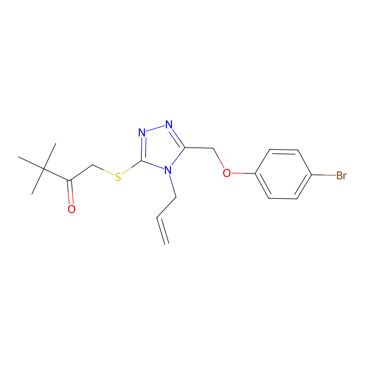 1-((4-allyl-5-((4-bromophenoxy)methyl)-4H-1,2,4-triazol-3-yl)thio)-3,3-dimethylbutan-2-one molecular structure, CAS 302950-83-0