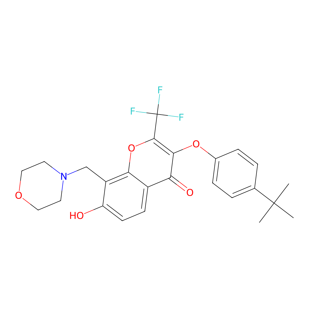 3-(4-Tert-butylphenoxy)-7-hydroxy-8-(morpholin-4-ylmethyl)-2-(trifluoromethyl)chromen-4-one molecular structure, CAS 302951-22-0