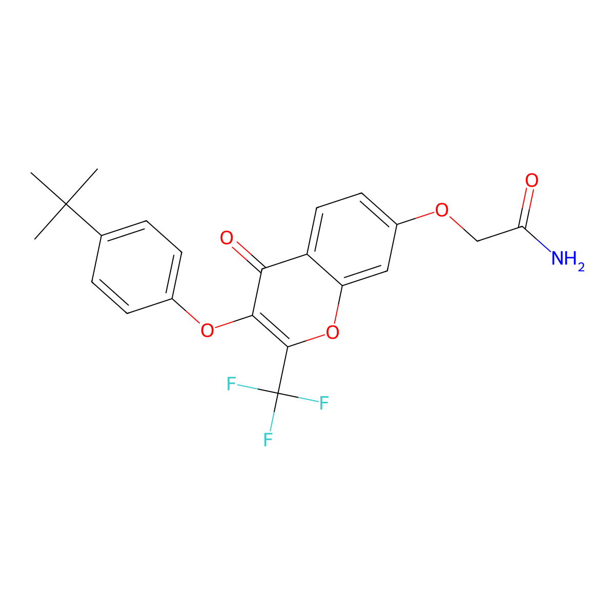 2-{[3-(4-tert-butylphenoxy)-4-oxo-2-(trifluoromethyl)-4H-chromen-7-yl]oxy}acetamide molecular structure, CAS 302951-38-8