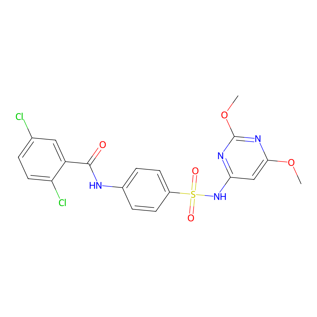 2,5-dichloro-N-{4-[(2,6-dimethoxypyrimidin-4-yl)sulfamoyl]phenyl}benzamide molecular structure, CAS 302951-67-3