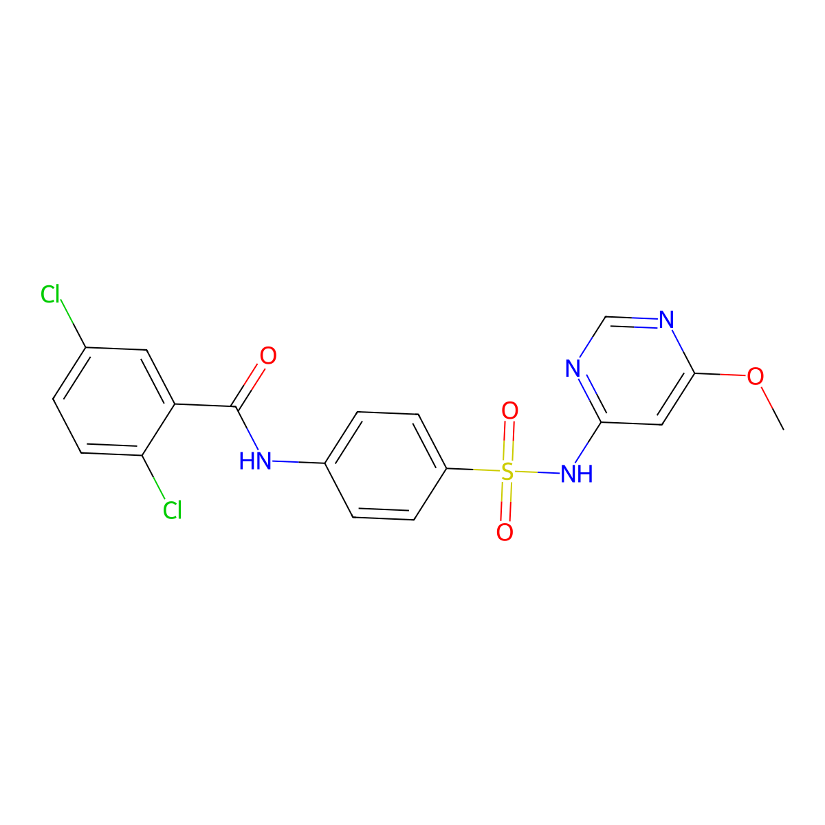 2,5-dichloro-N-(4-(N-(6-methoxypyrimidin-4-yl)sulfamoyl)phenyl)benzamide molecular structure, CAS 302951-68-4