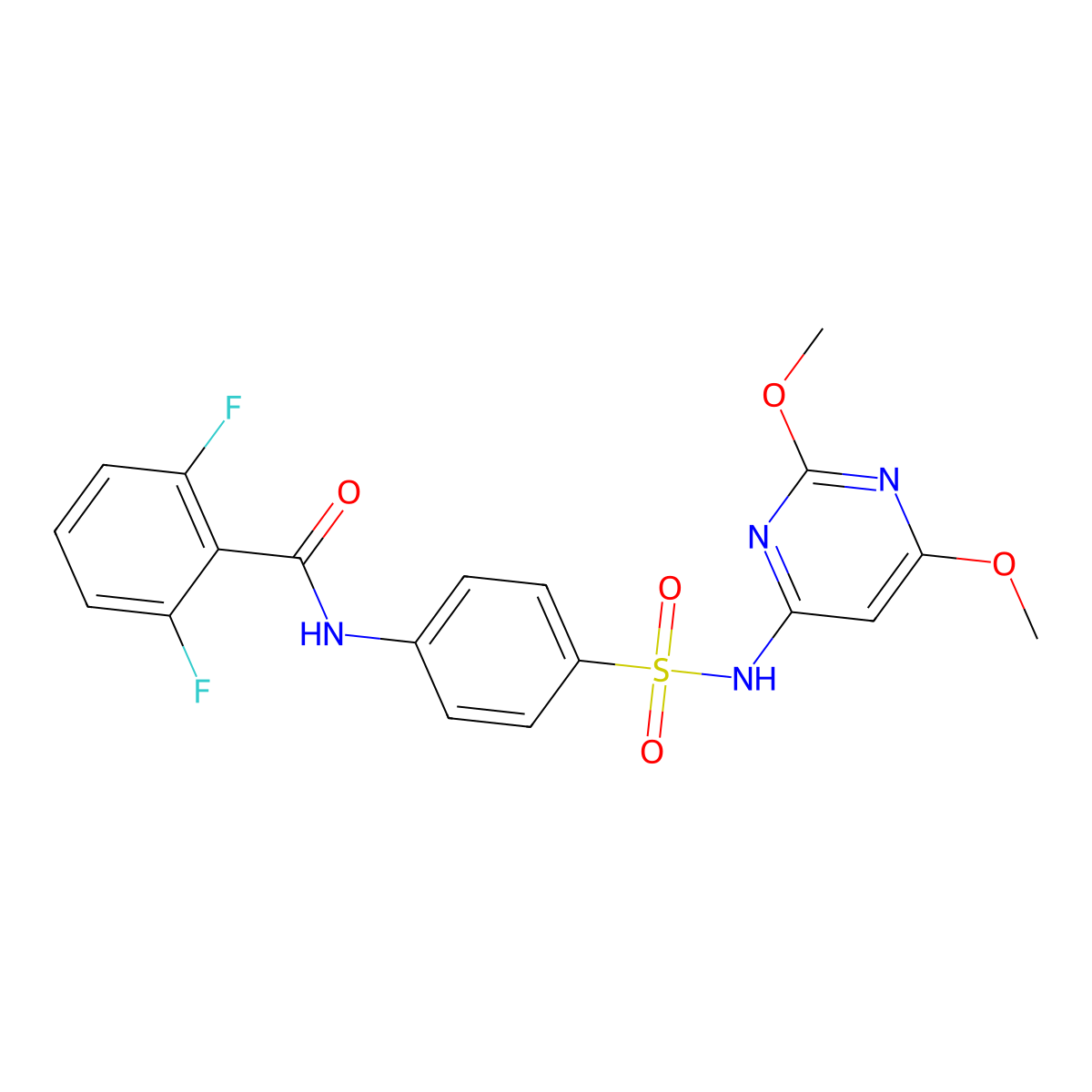 N-{4-[(2,6-dimethoxypyrimidin-4-yl)sulfamoyl]phenyl}-2,6-difluorobenzamide molecular structure, CAS 302951-75-3