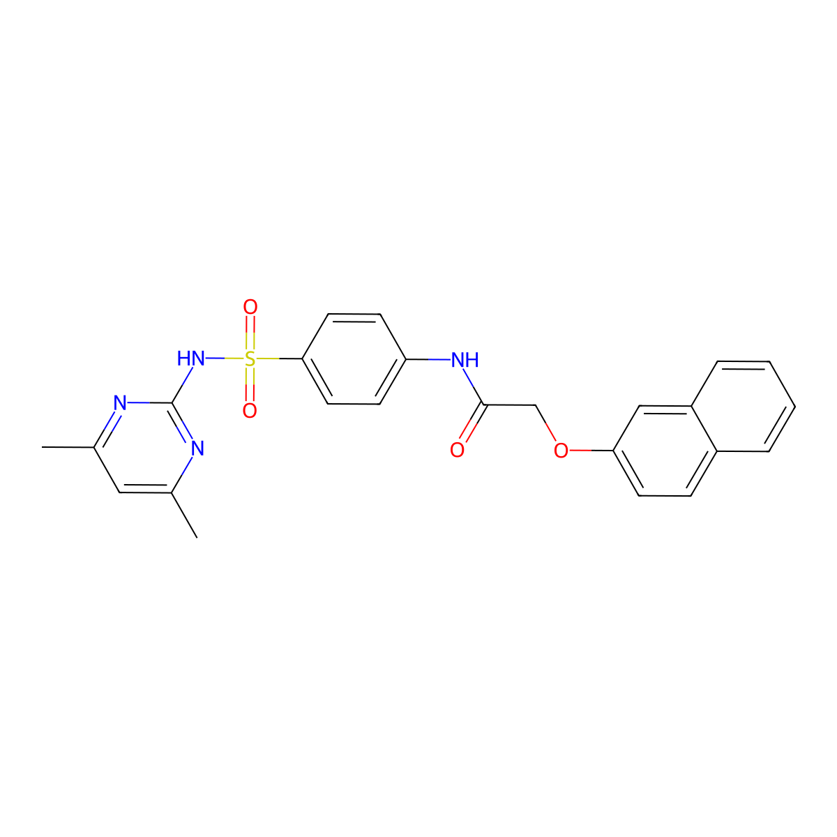 N-(4-{[(4,6-dimethyl-2-pyrimidinyl)amino]sulfonyl}phenyl)-2-(2-naphthyloxy)acetamide molecular structure, CAS 302951-80-0