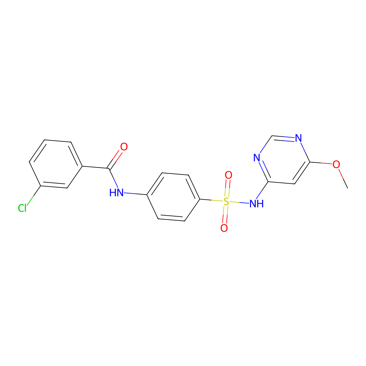 3-chloro-N-(4-(N-(6-methoxypyrimidin-4-yl)sulfamoyl)phenyl)benzamide molecular structure, CAS 302952-06-3