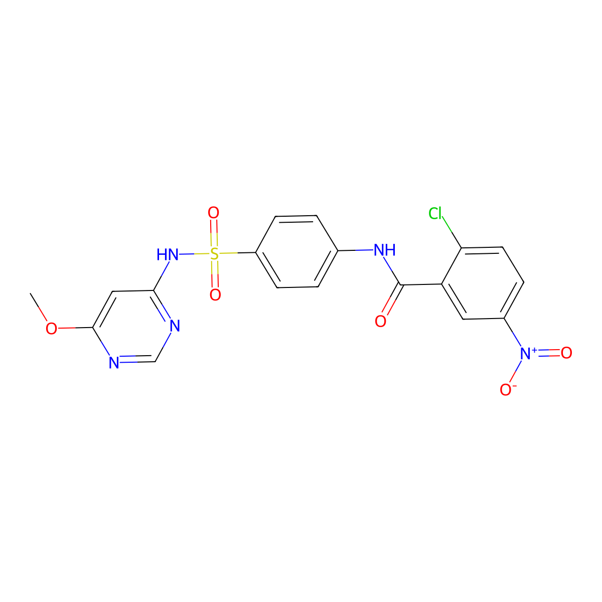 2-chloro-N-{4-[(6-methoxypyrimidin-4-yl)sulfamoyl]phenyl}-5-nitrobenzamide molecular structure, CAS 302952-08-5