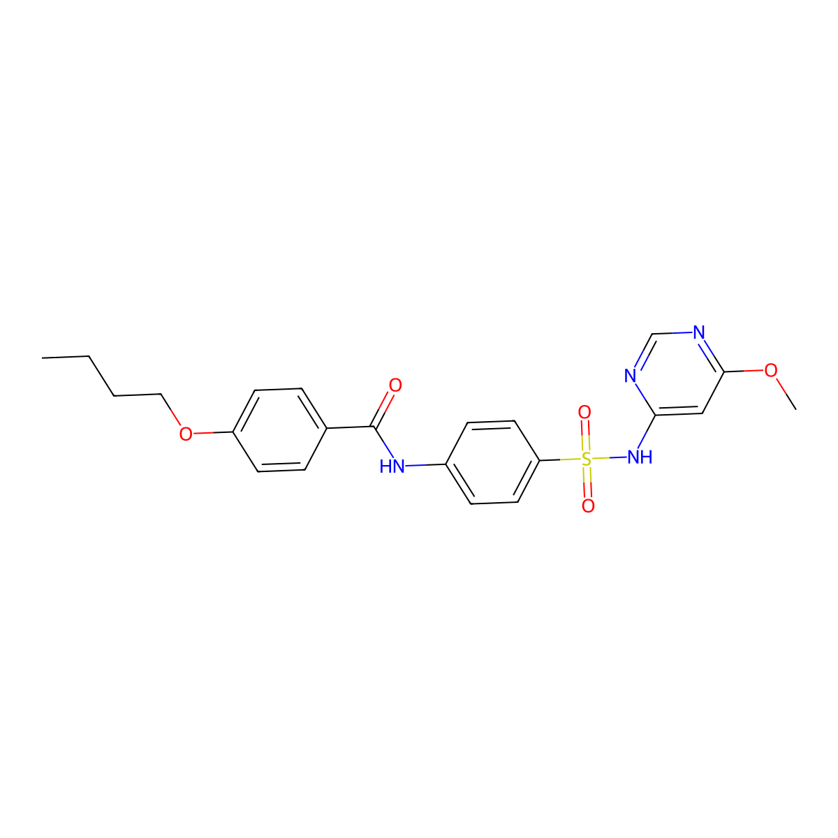 4-butoxy-N-(4-(N-(6-methoxypyrimidin-4-yl)sulfamoyl)phenyl)benzamide molecular structure, CAS 302952-13-2