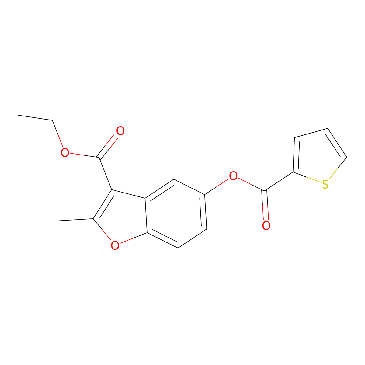 Ethyl 2-methyl-5-(thiophene-2-carbonyloxy)-1-benzofuran-3-carboxylate molecular structure, CAS 302952-35-8