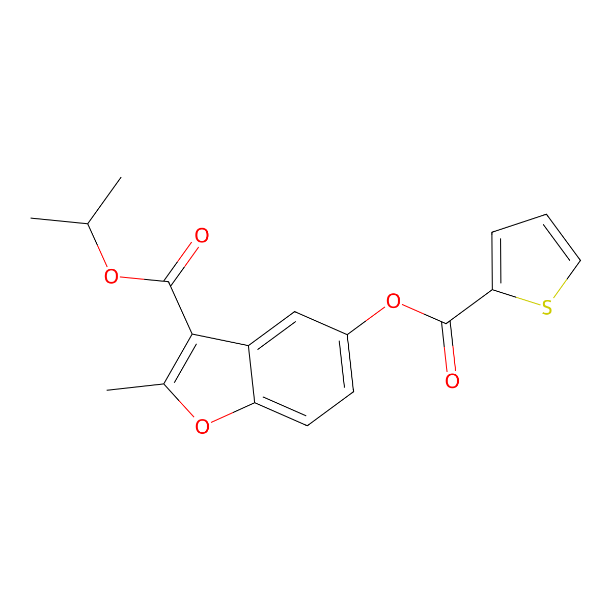 Propan-2-yl 2-methyl-5-(thiophene-2-carbonyloxy)-1-benzofuran-3-carboxylate molecular structure, CAS 302952-36-9