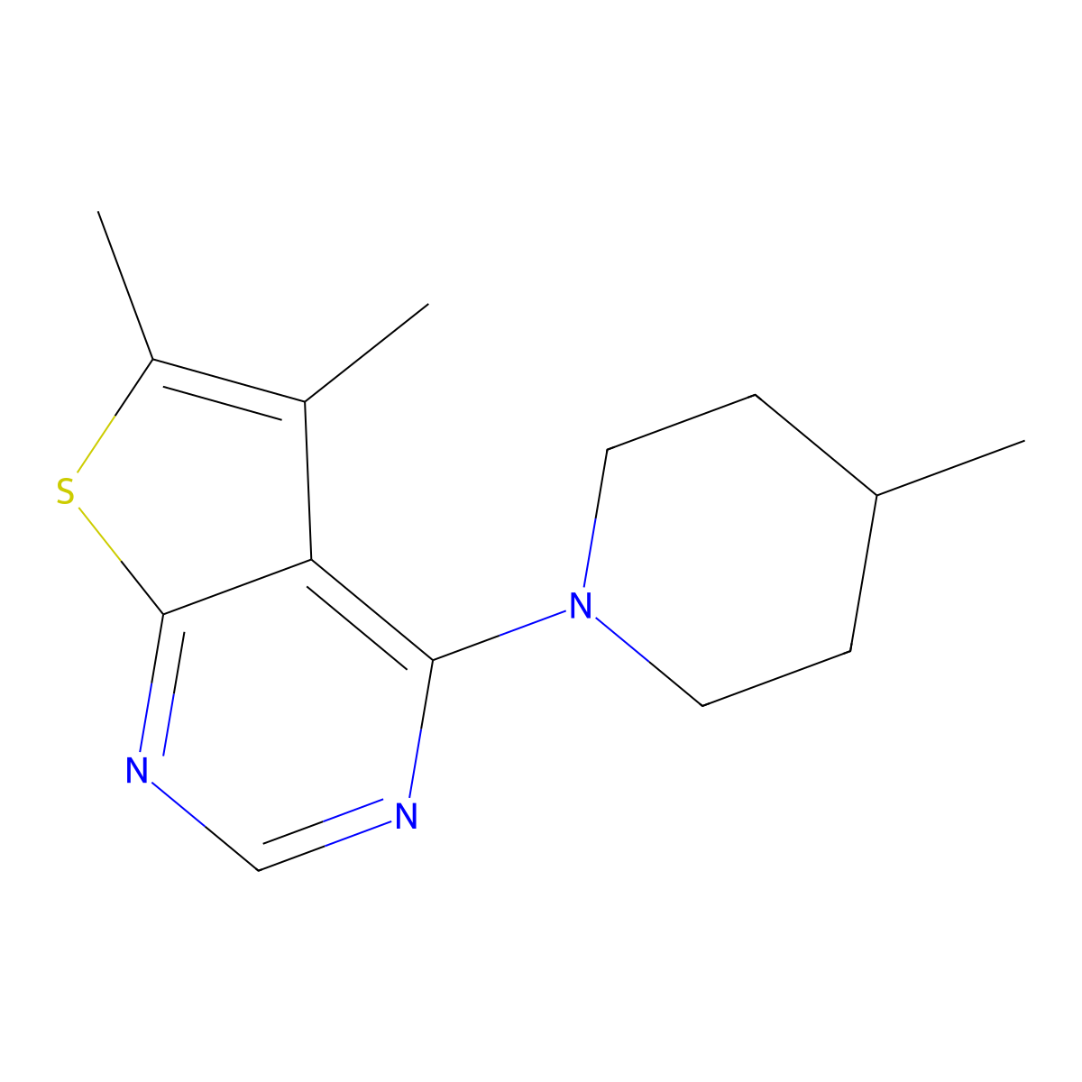5,6-Dimethyl-4-(4-methyl-1-piperidinyl)thieno[2,3-d]pyrimidine molecular structure, CAS 302952-38-1