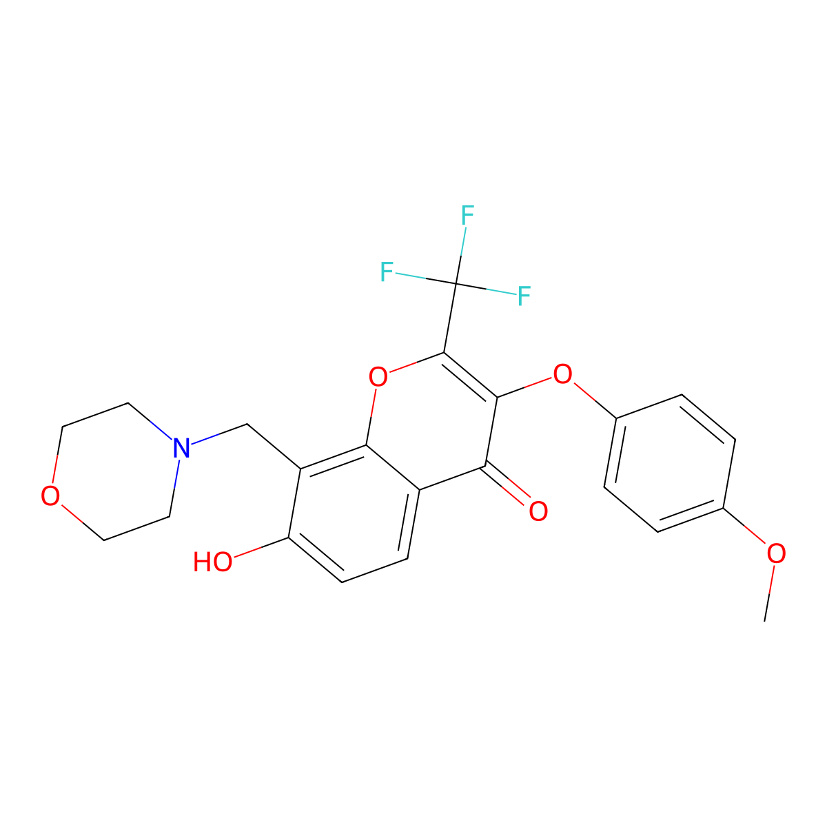 7-hydroxy-3-(4-methoxyphenoxy)-8-(morpholinomethyl)-2-(trifluoromethyl)-4H-chromen-4-one molecular structure, CAS 302952-71-2