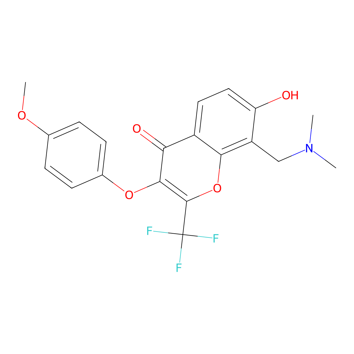 8-[(dimethylamino)methyl]-7-hydroxy-3-(4-methoxyphenoxy)-2-(trifluoromethyl)-4H-chromen-4-one molecular structure, CAS 302952-72-3
