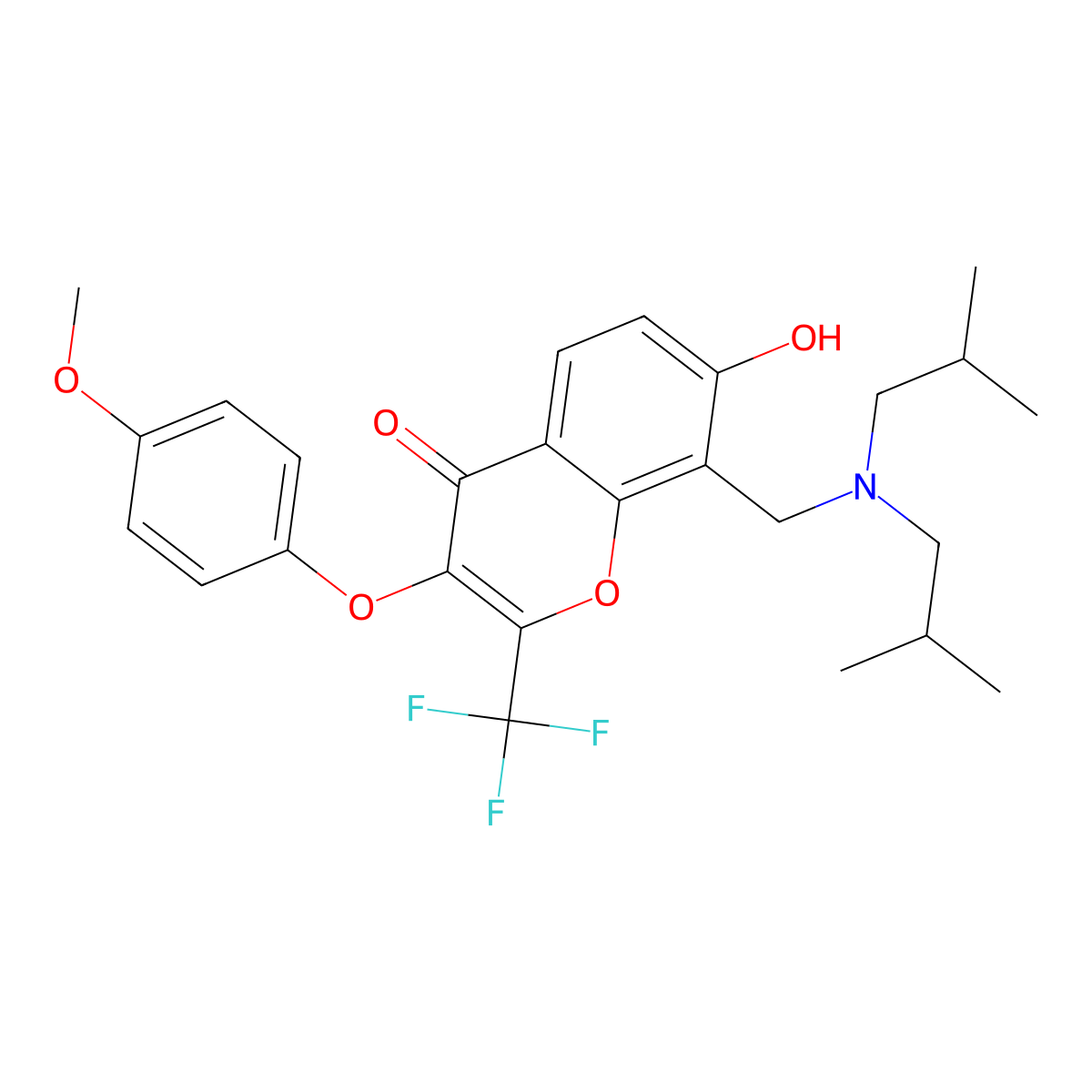 8-[(diisobutylamino)methyl]-7-hydroxy-3-(4-methoxyphenoxy)-2-(trifluoromethyl)-4H-chromen-4-one molecular structure, CAS 302952-73-4