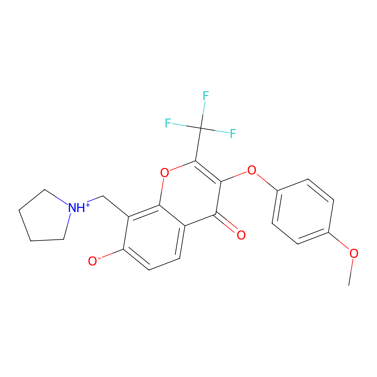 7-hydroxy-3-(4-methoxyphenoxy)-8-(pyrrolidin-1-ylmethyl)-2-(trifluoromethyl)-4H-chromen-4-one molecular structure, CAS 302952-78-9