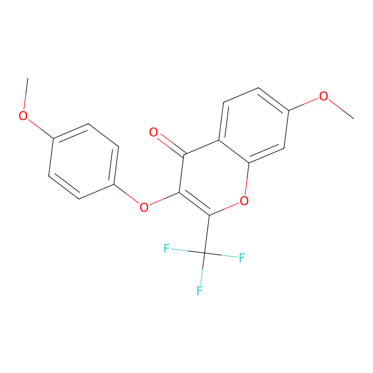7-methoxy-3-(4-methoxyphenoxy)-2-(trifluoromethyl)-4H-chromen-4-one molecular structure, CAS 302952-80-3