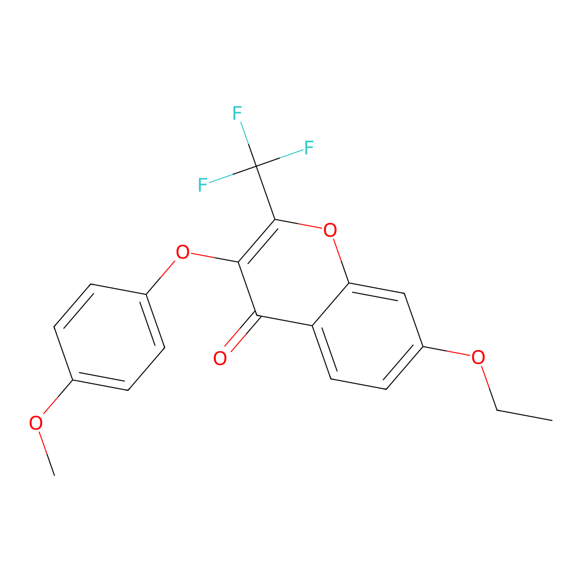 7-Ethoxy-3-(4-methoxyphenoxy)-2-(trifluoromethyl)chromen-4-one molecular structure, CAS 302952-81-4